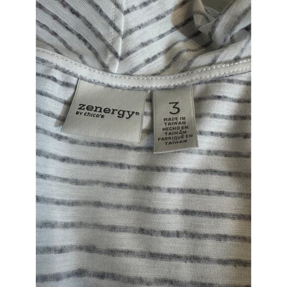 Chico's Zenergy cardigan open front gray & white stripe tab sleeve Sz 3 US XL - Picture 7 of 8